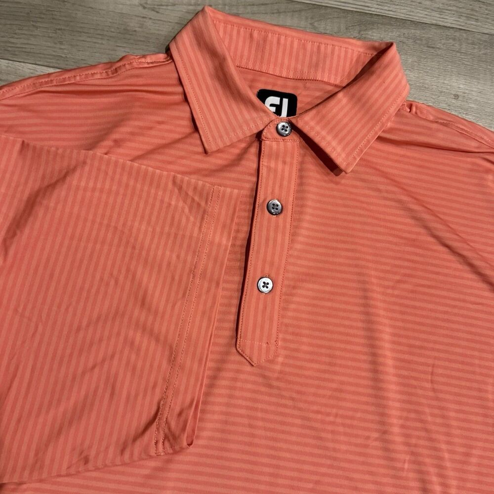 FootJoy FJ Golf Polo Shirt Mens XL Coral Orange Striped Short Sleeve
